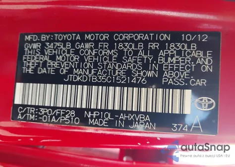 2012 Toyota Prius C Two from USA, damaged, VIN JTDKDTB35C1521476